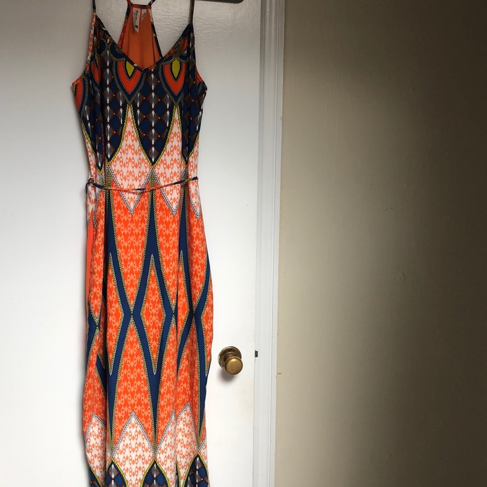 Orange and blue maxi dress